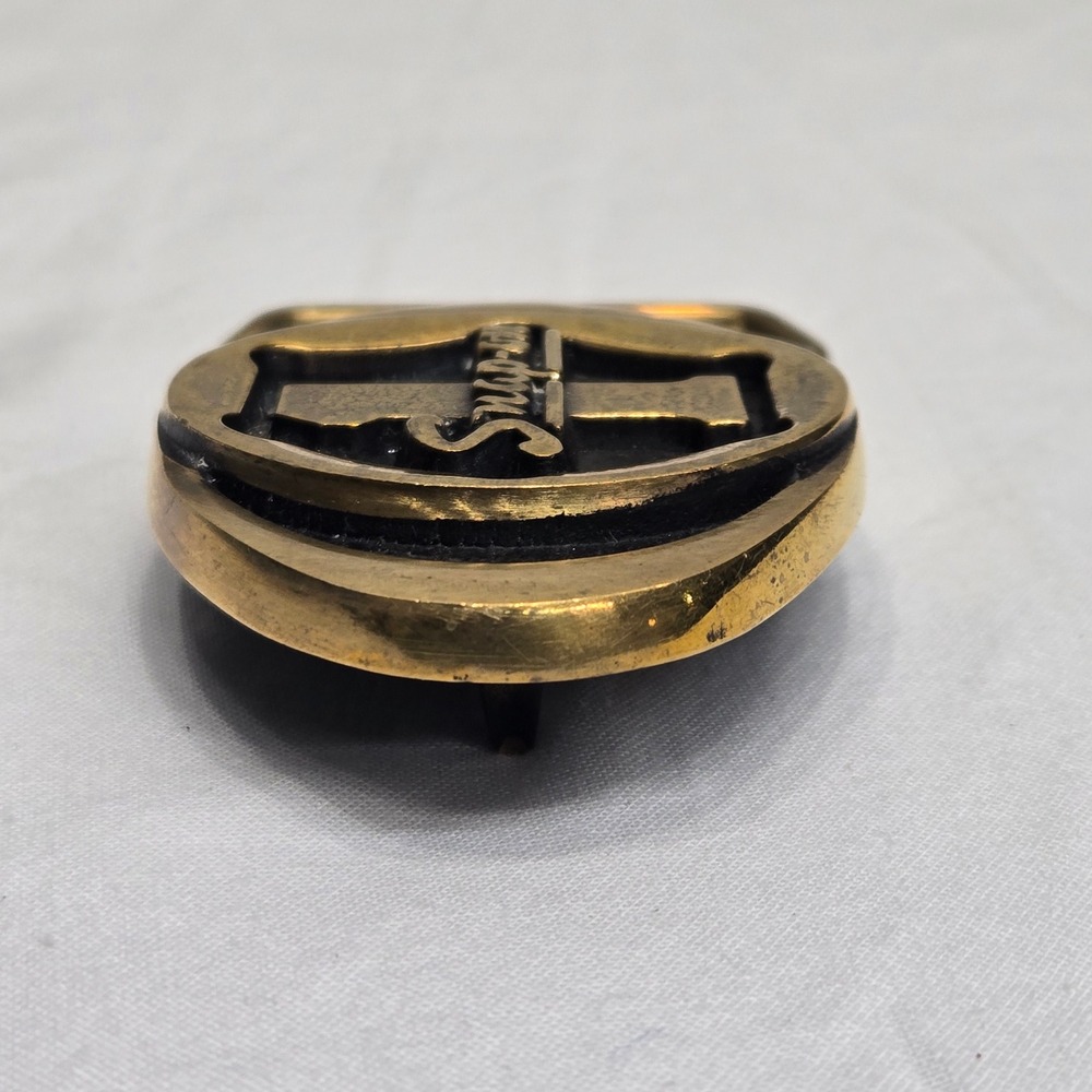Snap-On Tools Vintage Belt Buckle Solid Brass #1 Logo Made In Usa Sfp-455 Gold View 4
